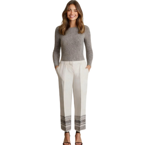 Ann Taylor Cropped Ankle Pants  With Black Embroidery Detail  Ivory Zip close